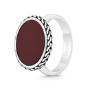 Sterling Silver 925 Ring Rhodium And Black Plated Embedded With Red Natural Aqiq For Men