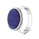 Sterling Silver 925 Ring Rhodium And Black Plated Embedded With Blue Tiger Eye For Men