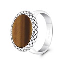 Sterling Silver 925 Ring Rhodium And Black Plated Embedded With Yellow Tiger Eye For Men