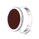 Sterling Silver 925 Ring Rhodium And Black Plated Embedded With Red Natural Aqiq For Men