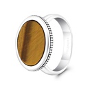 Sterling Silver 925 Ring Rhodium And Black Plated Embedded With Yellow Tiger Eye For Men