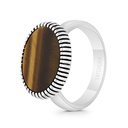 Sterling Silver 925 Ring Rhodium And Black Plated Embedded With Yellow Tiger Eye For Men