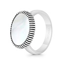 Sterling Silver 925 Ring Rhodium And Black Plated Embedded With White Shell  For Men