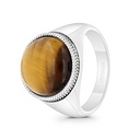 Sterling Silver 925 Ring Rhodium And Black Plated Embedded With Yellow Tiger Eye For Men