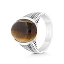 Sterling Silver 925 Ring Rhodium And Black Plated Embedded With Yellow Tiger Eye For Men