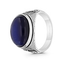 Sterling Silver 925 Ring Rhodium And Black Plated Embedded With Blue Tiger Eye For Men