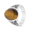 Sterling Silver 925 Ring Rhodium And Black Plated Embedded With Yellow Tiger Eye For Men