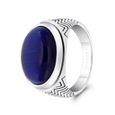 Sterling Silver 925 Ring Rhodium And Black Plated Embedded With Blue Tiger Eye For Men