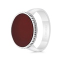 Sterling Silver 925 Ring Rhodium And Black Plated Embedded With Red Natural Aqiq For Men