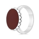 Sterling Silver 925 Ring Rhodium And Black Plated Embedded With Red Natural Aqiq For Men