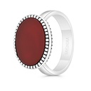 Sterling Silver 925 Ring Rhodium And Black Plated Embedded With Red Natural Aqiq For Men