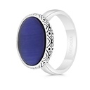 Sterling Silver 925 Ring Rhodium And Black Plated Embedded With Blue Tiger Eye For Men