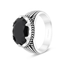 Sterling Silver 925 Ring Rhodium And Black Plated Embedded With Black CZ For Men