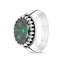 Sterling Silver 925 Ring Rhodium And Black Plated Embedded With Emerald Zircon For Men