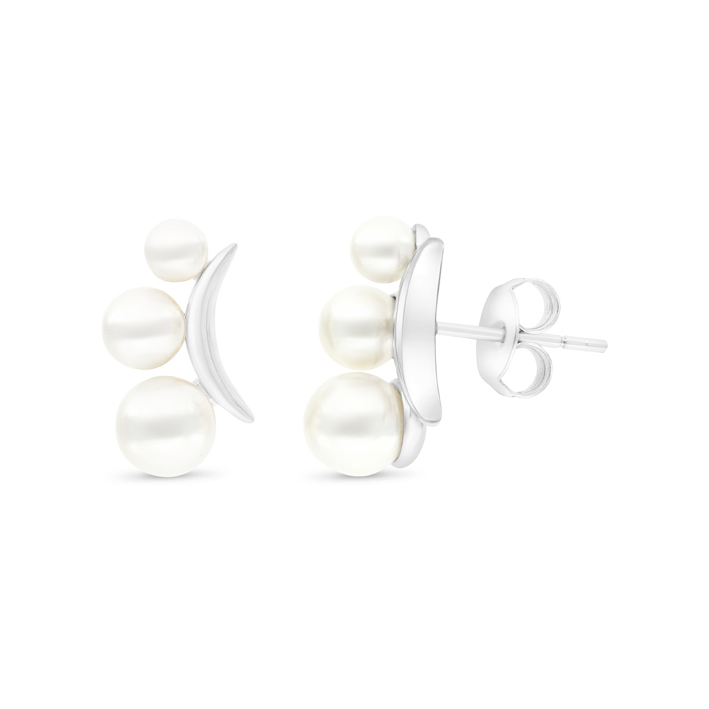 Sterling Silver 925 Earring Rhodium Plated Embedded With White Shell Pearl 