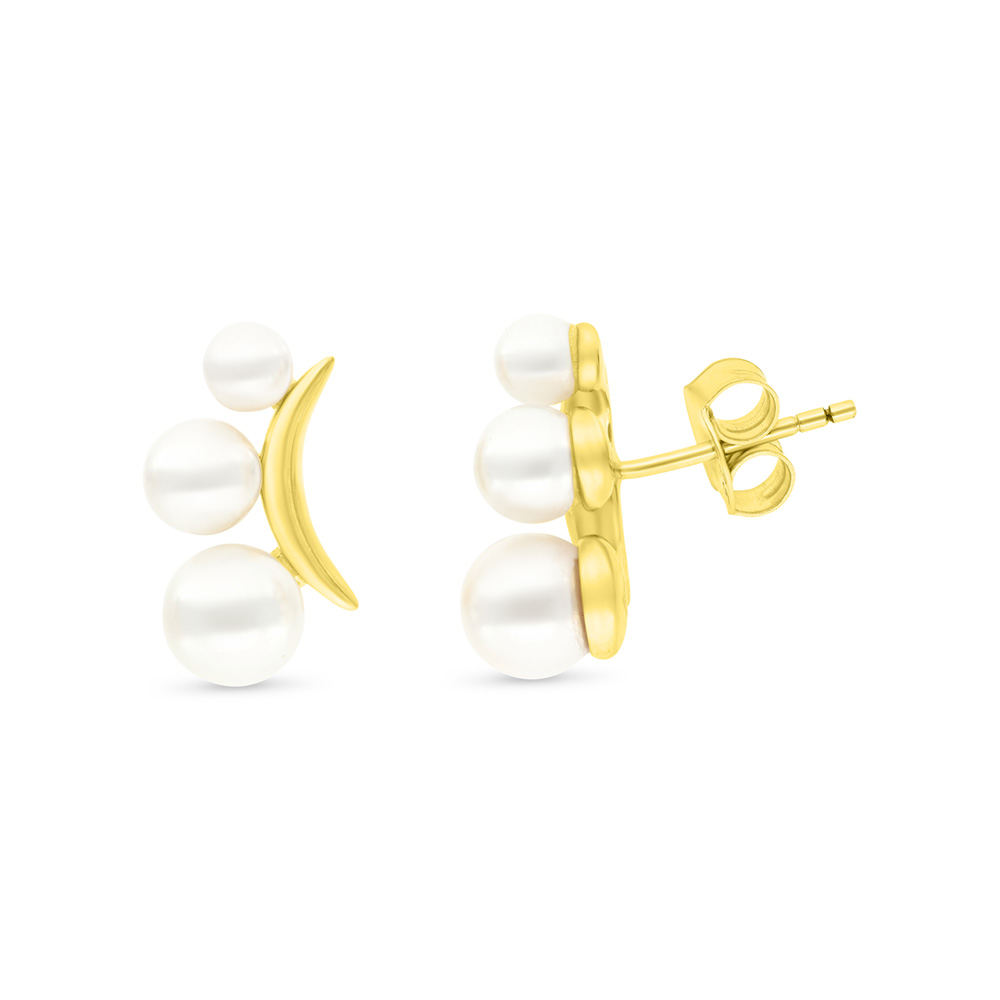 Sterling Silver 925 Earring Gold Plated Embedded With White Shell Pearl