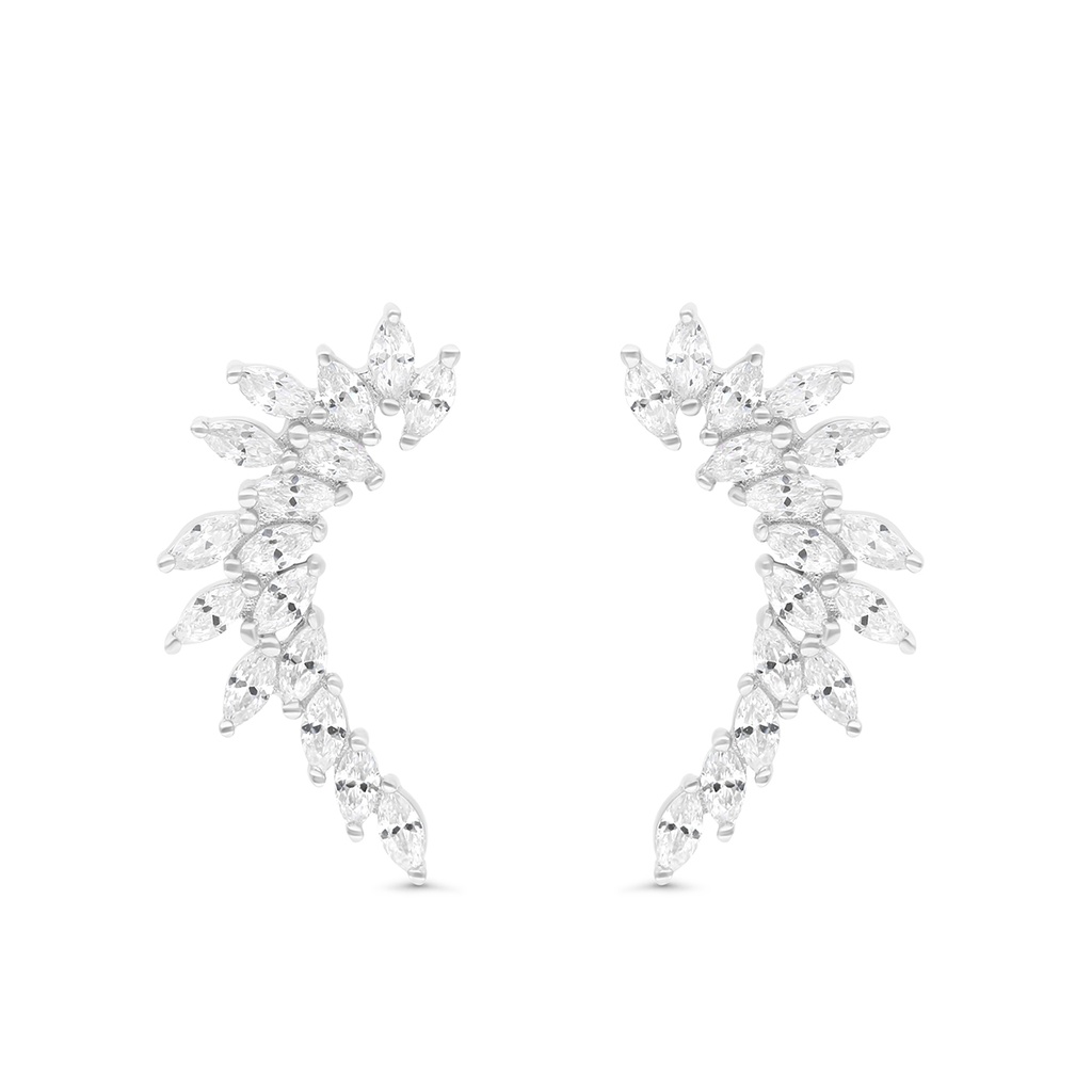 Sterling Silver 925 Earring Rhodium Plated Embedded With White CZ