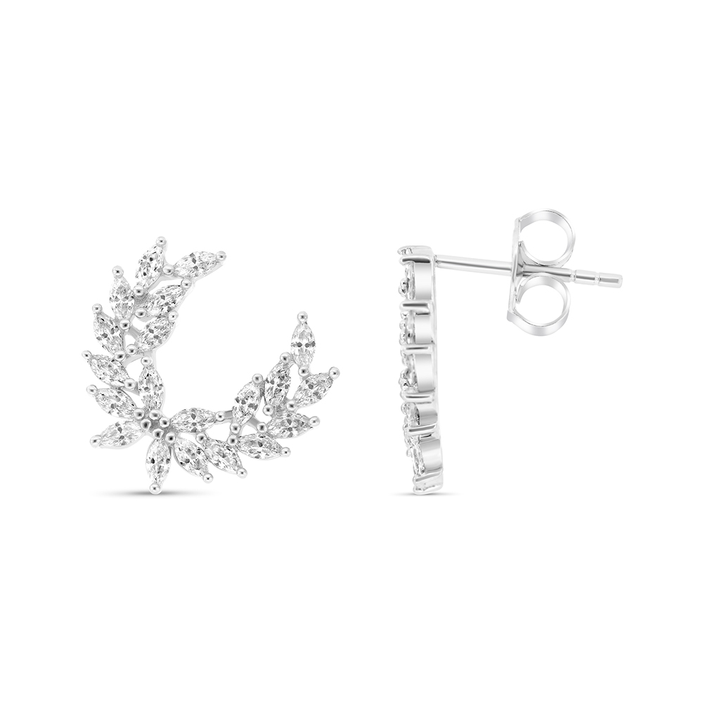 Sterling Silver 925 Earring Rhodium Plated Embedded With White CZ