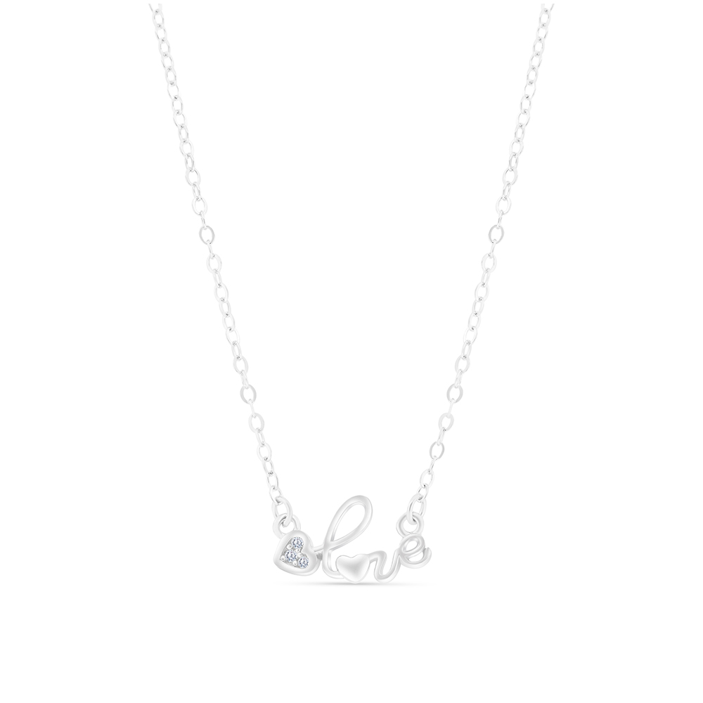 Sterling Silver 925 Necklace Rhodium Plated Embedded With White CZ