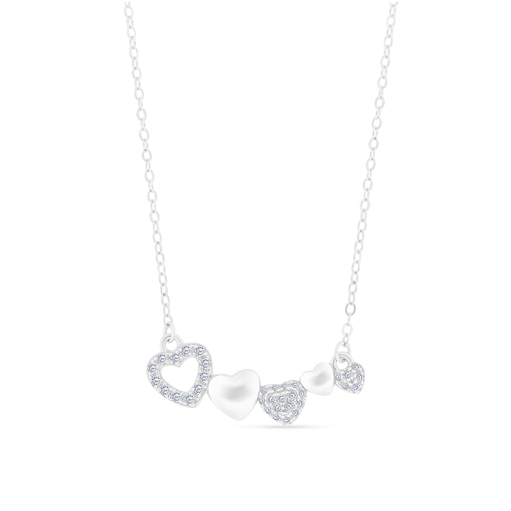 Sterling Silver 925 Necklace Rhodium Plated Embedded With White CZ