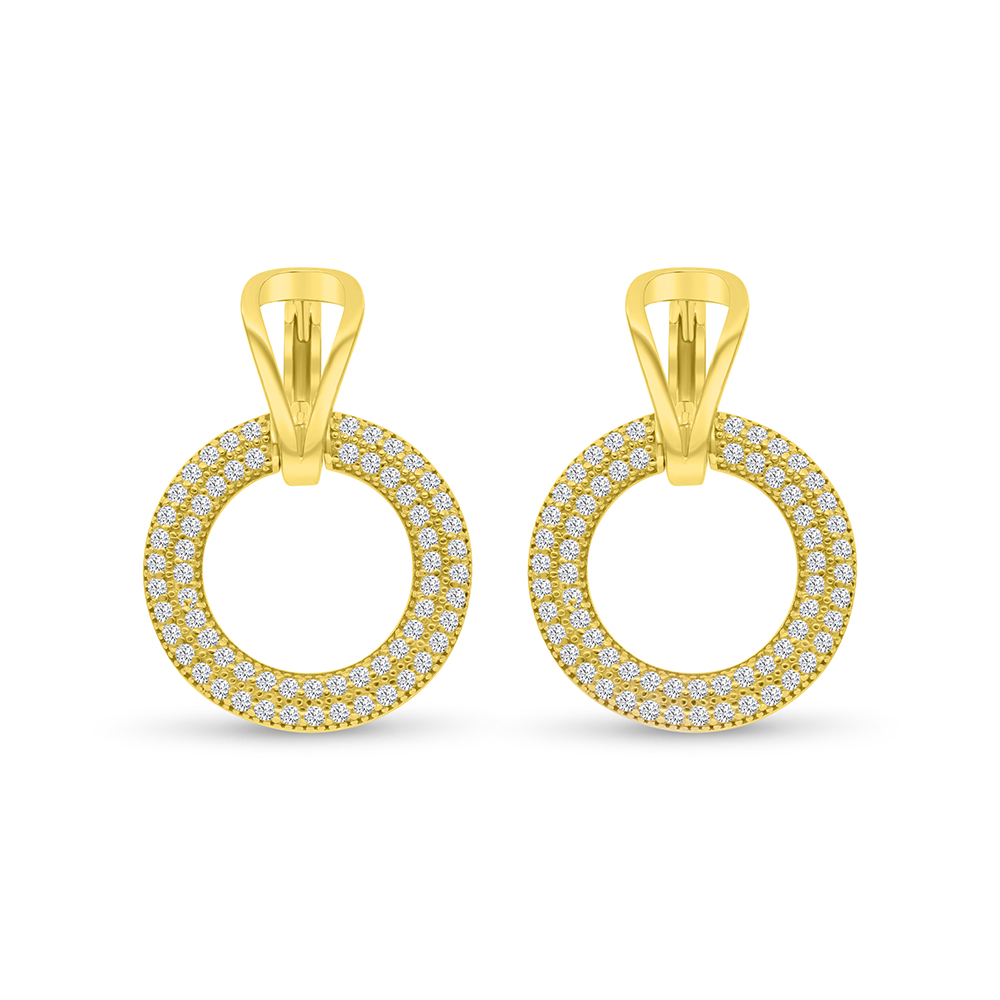 Sterling Silver 925 Earring Gold Plated Embedded With White CZ