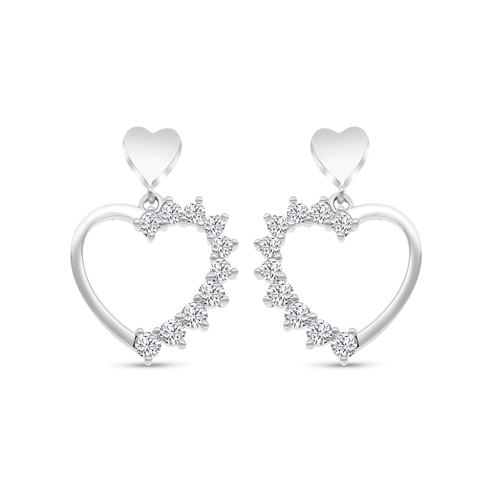 Sterling Silver 925 Earring Rhodium Plated Embedded With White CZ