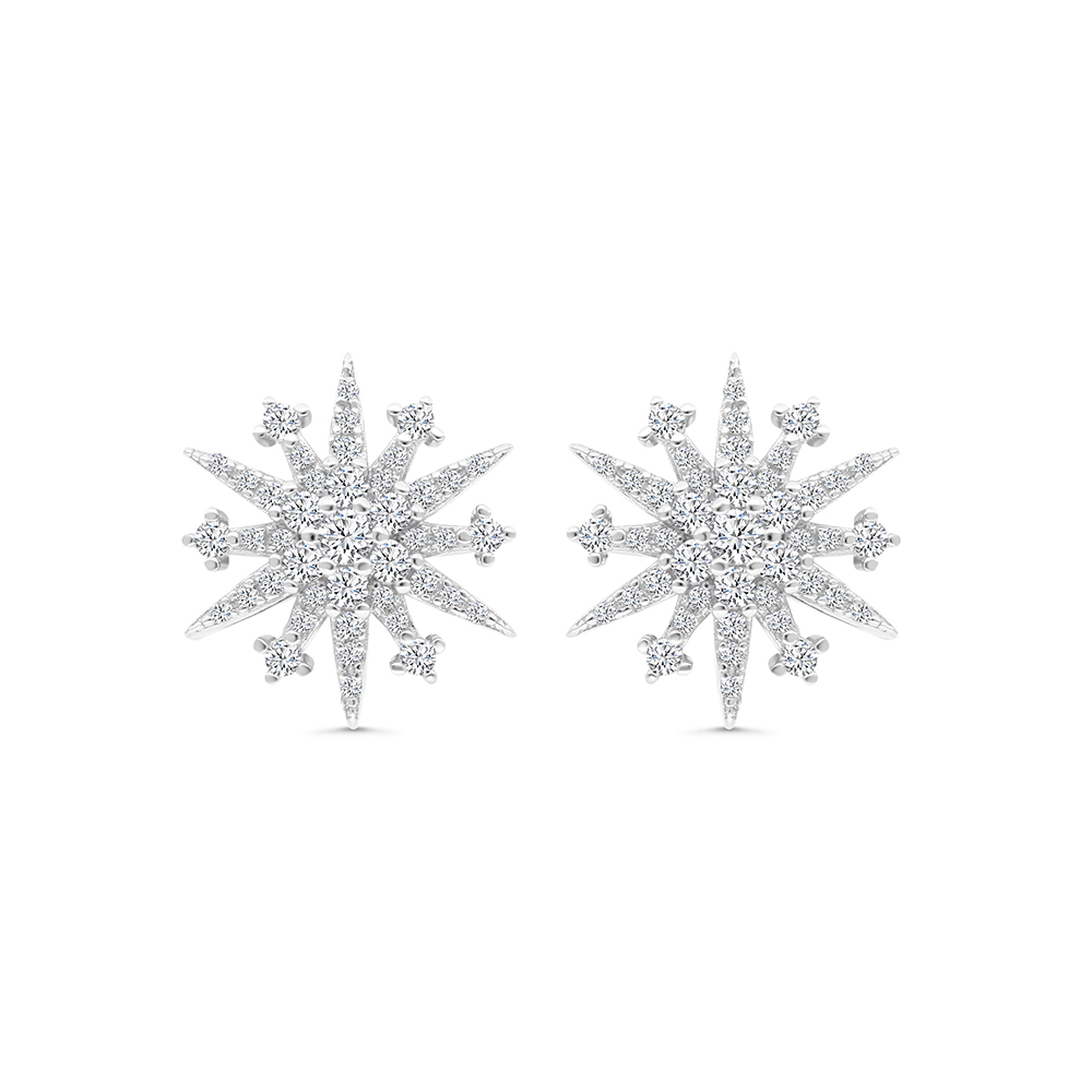 Sterling Silver 925 Earring Rhodium Plated Embedded With White CZ