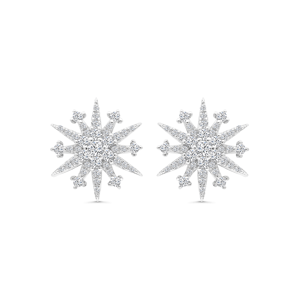 Sterling Silver 925 Earring Rhodium Plated Embedded With White CZ