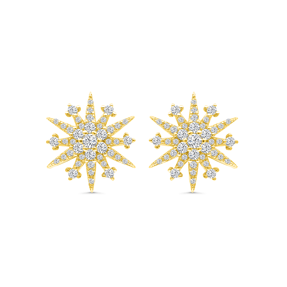 Sterling Silver 925 Earring Gold Plated Embedded With White CZ