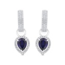 Sterling Silver 925 Earring Rhodium Plated Embedded With Sapphire Corundum And White CZ