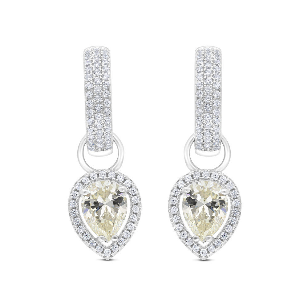 Sterling Silver 925 Earring Rhodium Plated Embedded With Yellow Zircon And White CZ