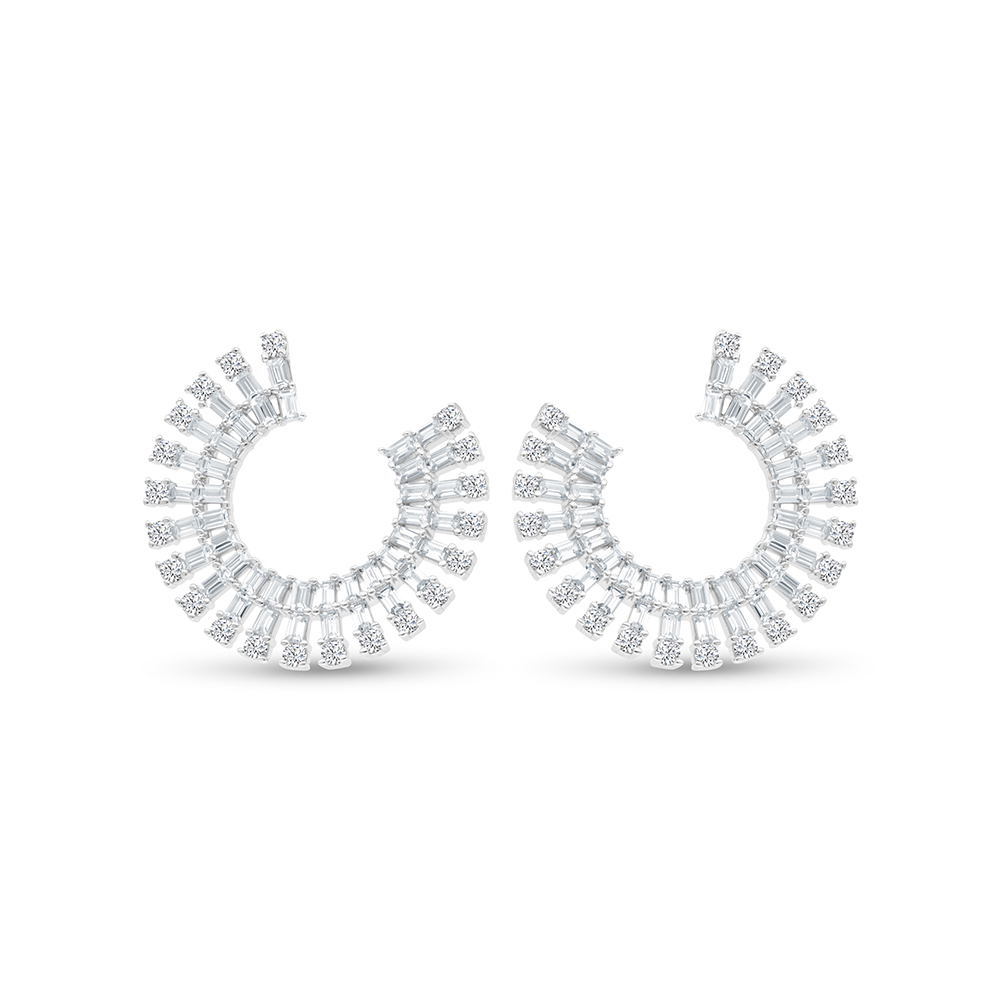 Sterling Silver 925 Earring Rhodium Plated Embedded With White CZ