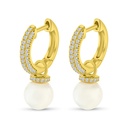 Sterling Silver 925 Earring Gold Plated Embedded With White Shell Pearl And White CZ