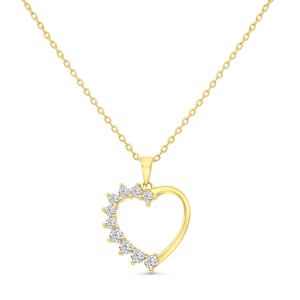 Sterling Silver 925 Necklace Gold Plated Embedded With White CZ