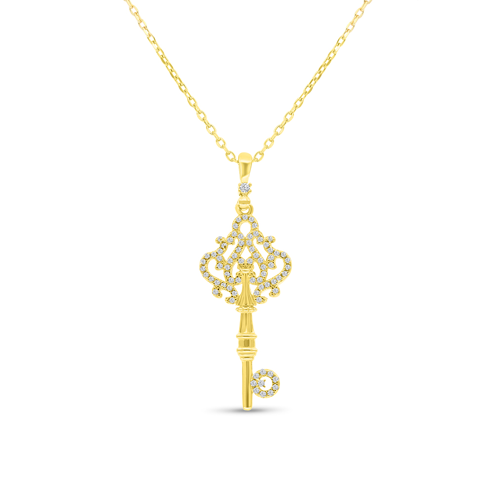 Sterling Silver 925 Necklace Gold Plated Embedded With White CZ