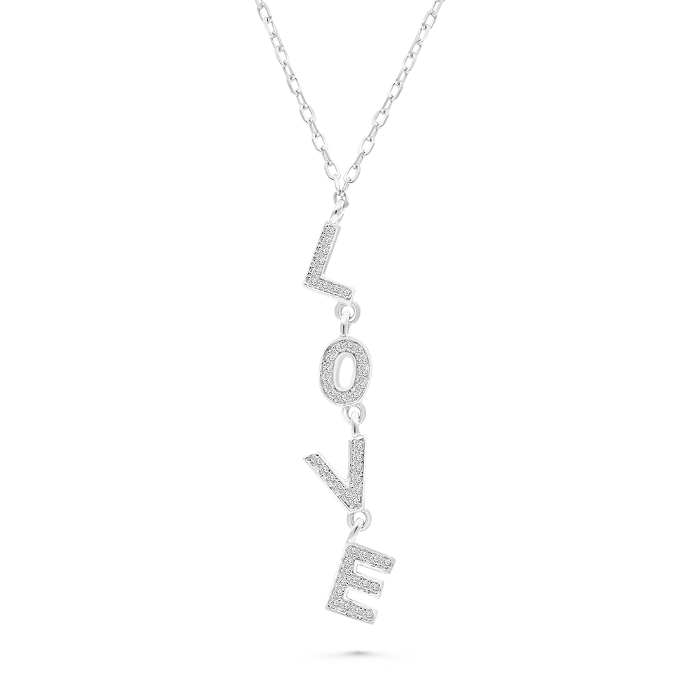 Sterling Silver 925 Necklace Rhodium Plated Embedded With White CZ