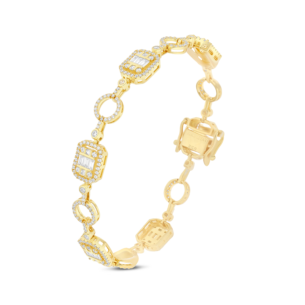 Sterling Silver 925 Bracelet Gold Plated Embedded With White CZ