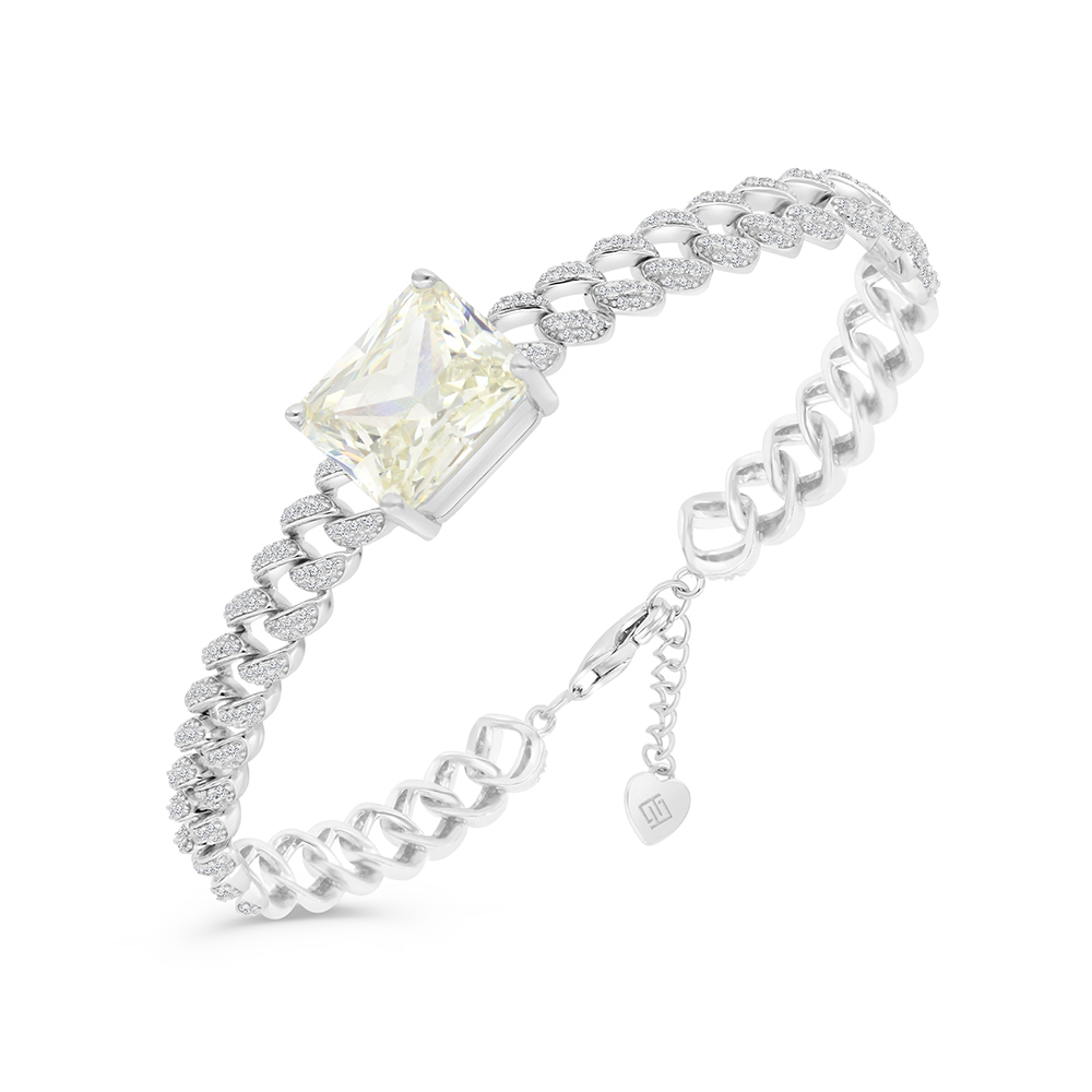 Sterling Silver 925 Bracelet Rhodium Plated Embedded With Yellow Zircon And White CZ