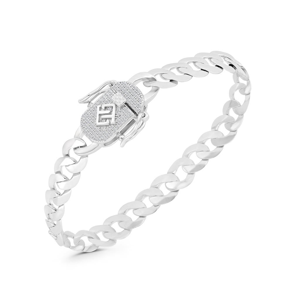 Sterling Silver 925 Bracelet Rhodium Plated Embedded With White CZ