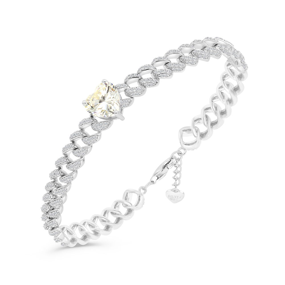 Sterling Silver 925 Bracelet Rhodium Plated Embedded With Yellow Zircon And White CZ