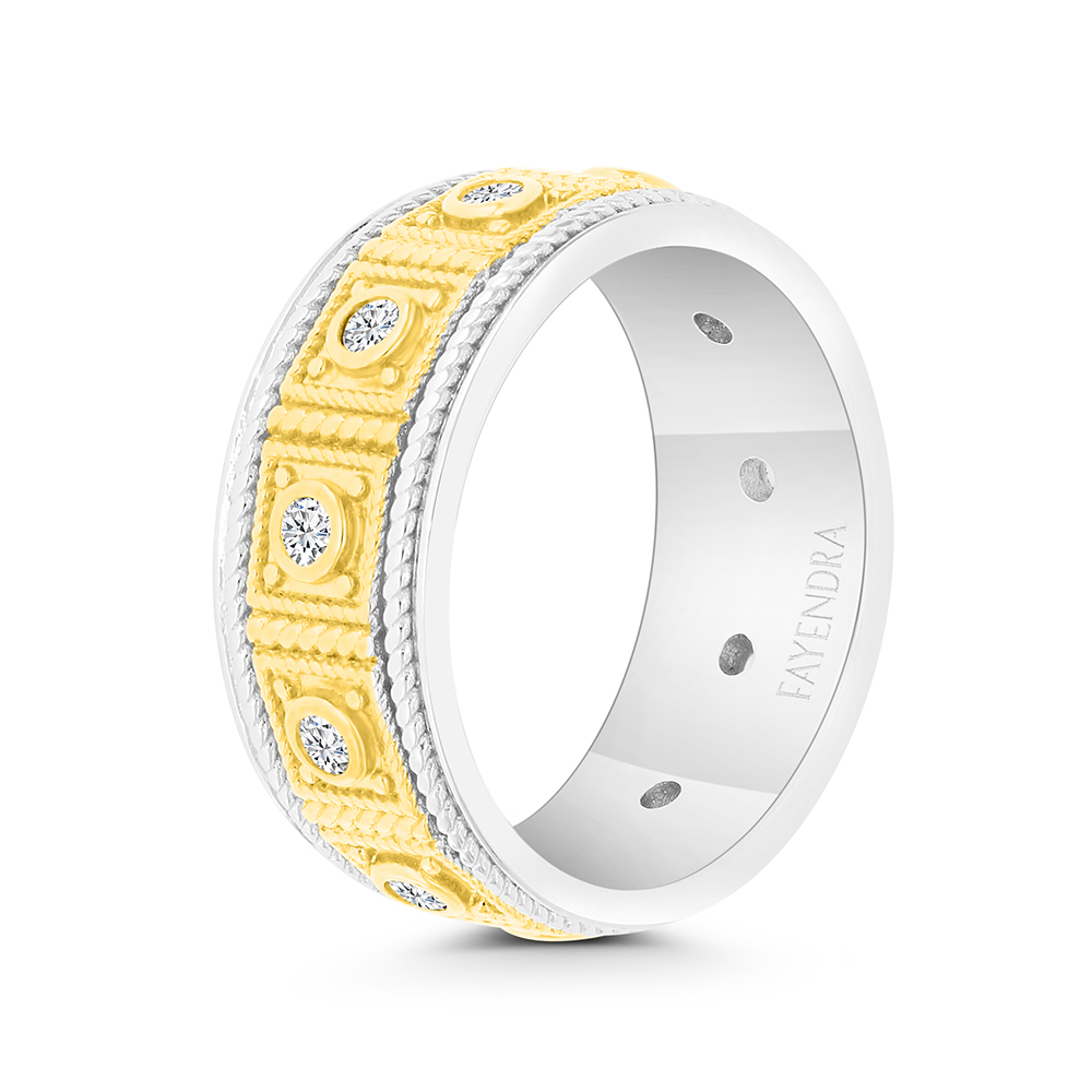 Sterling Silver 925 Ring Rhodium And Gold Plated Embedded With White CZ