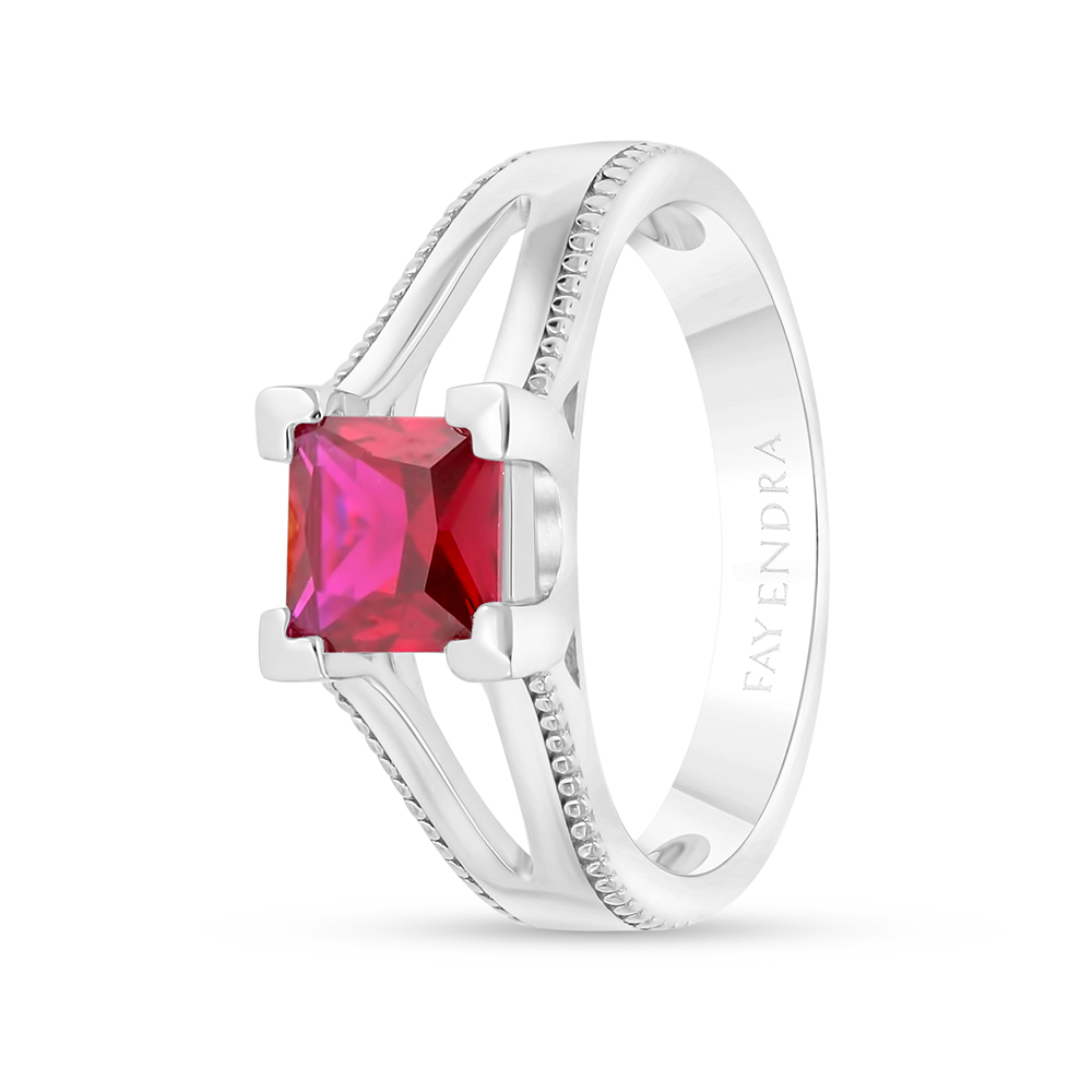 Sterling Silver 925 Ring Rhodium Plated Embedded With Ruby Corundum