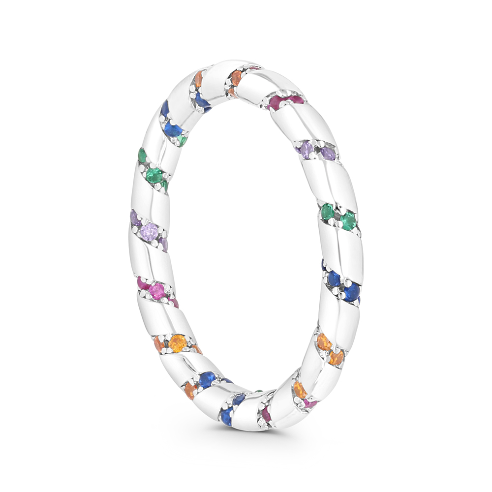 Sterling Silver 925 Ring Rhodium Plated Embedded With Sapphire Corundum , Ruby Corundum , Emerald Zircon