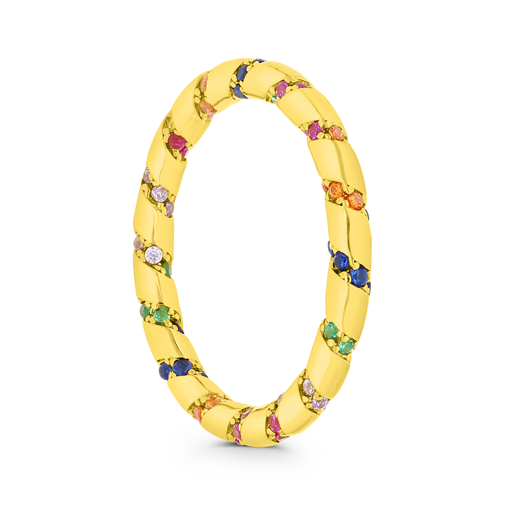 Sterling Silver 925 Ring Gold Plated Embedded With Sapphire Corundum , Ruby Corundum , Emerald Zircon