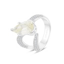 Sterling Silver 925 Ring Rhodium Plated Embedded With Yellow Zircon And White CZ