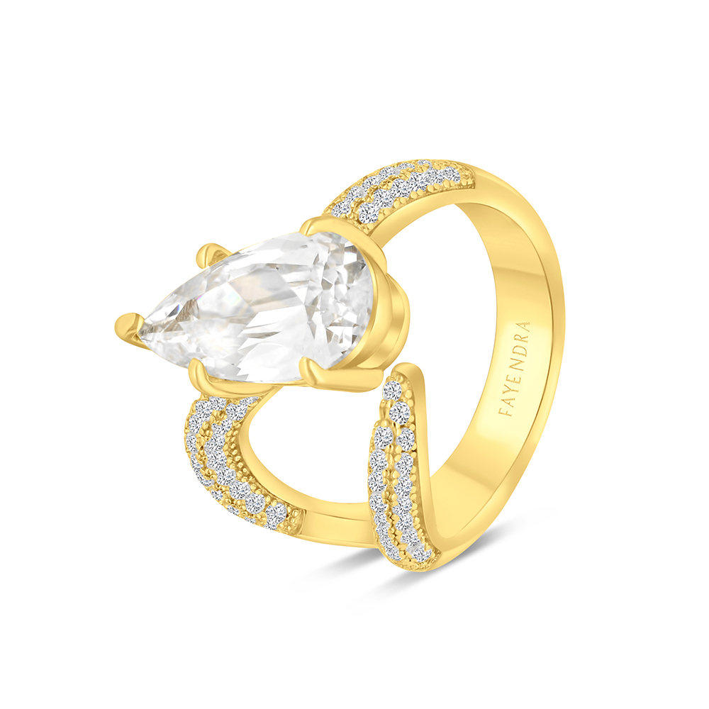 Sterling Silver 925 Ring Gold Plated  Embedded With Yellow Zircon And White CZ