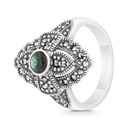 Sterling Silver 925 Ring Embedded With Natural Blue Shell And Marcasite Stones