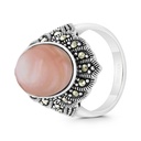 Sterling Silver 925 Ring Embedded With Natural Pink Shell And Marcasite Stones