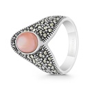Sterling Silver 925 Ring Embedded With Natural Pink Shell And Marcasite Stones