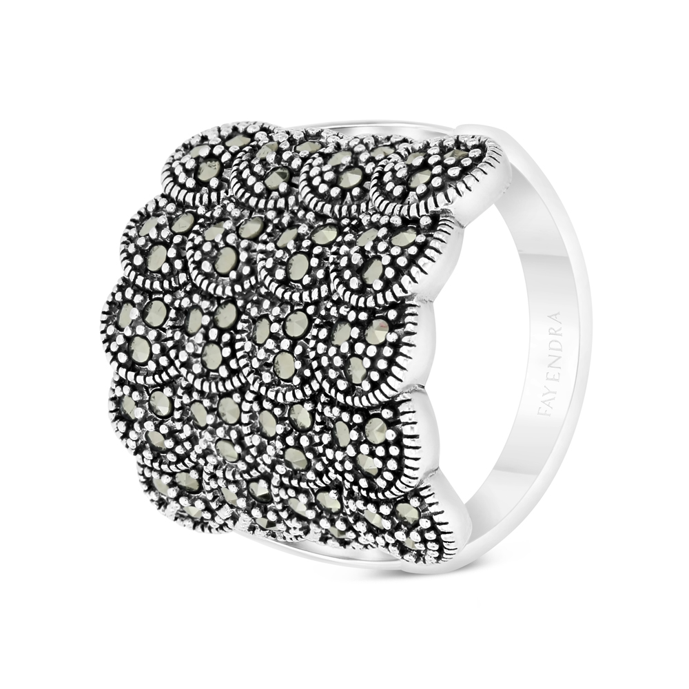 Sterling Silver 925 Ring Embedded With Marcasite Stones 